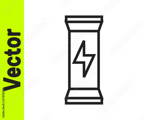 Black line Sports nutrition bodybuilding proteine power drink and food icon isolated on white background. Vector.