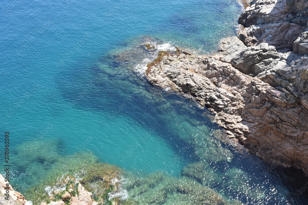 Amazing view over a transparent blue sea from the high at Biarritz