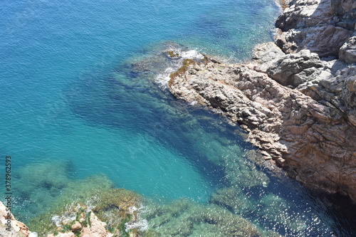 Amazing view over a transparent blue sea from the high at Biarritz