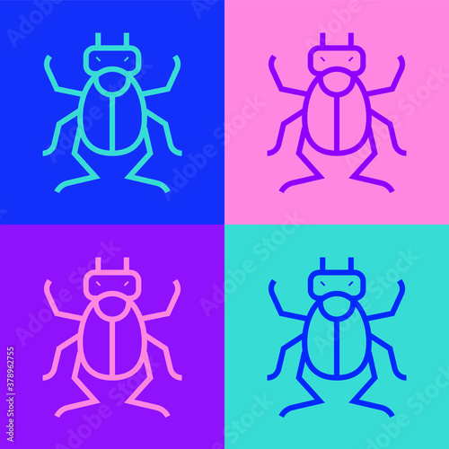 Pop art line Beetle bug icon isolated on color background. Vector.