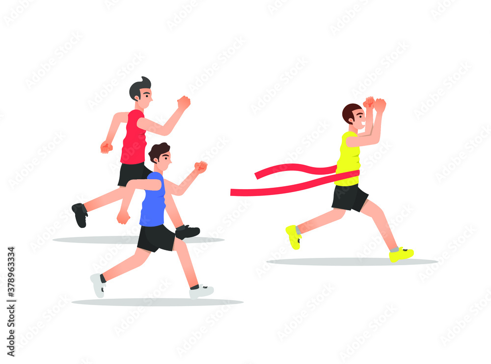 illustration of men's running competition reaching the finish line