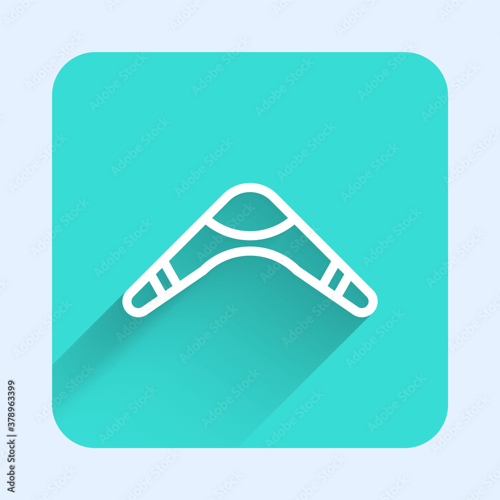 White line Boomerang icon isolated with long shadow. Green square button. Vector. White line Boomerang icon isolated with long shadow. Green square button. Vector.