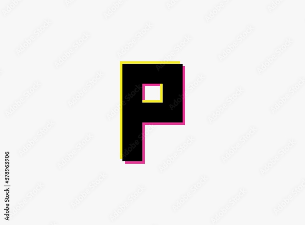 P Letter font, vector desing alphabet. Dynamic, split-color, shadow of number pink and yellow on white background. For logo, social media,design elements, creative poster, etc. P Letter font, vector desing alphabet. Dynamic, split-color, shadow of number pink and yellow on white background. For logo, social media,design elements, creative poster, etc.