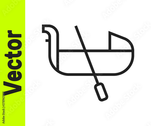 Black line Gondola boat italy venice icon isolated on white background. Tourism rowing transport romantic. Vector.