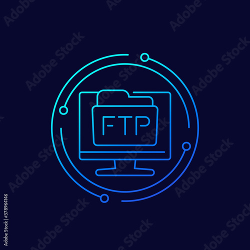 ftp folder linear icon with a computer