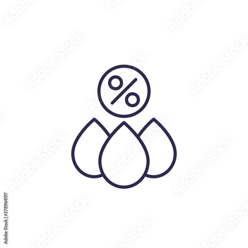 Humidity icon, drops and percent, line vector