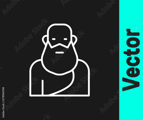 White line Socrates icon isolated on black background. Sokrat ancient greek Athenes ancient philosophy. Vector.