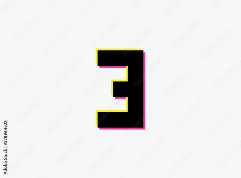 Obraz premium Number 3 vector desing logo. Dynamic, split-color, shadow of number pink and yellow on white background. For social media,design elements, creative poster, anniversary celebration, greeting and web