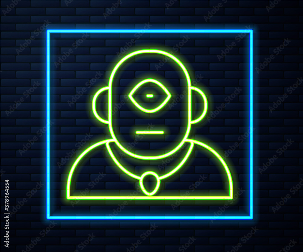 Glowing neon line Cyclops icon isolated on brick wall background. Vector. Glowing neon line Cyclops icon isolated on brick wall background. Vector.
