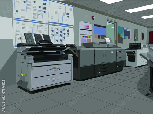 illustration of printer in a row