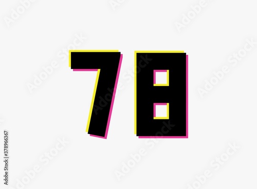 Free Download Number 78 vector desing logo. Dynamic, split-color, shadow of  number pink and yellow on white background. For social media,design elements, creative poster, anniversary celebration, greeting etc. - GFXLoad