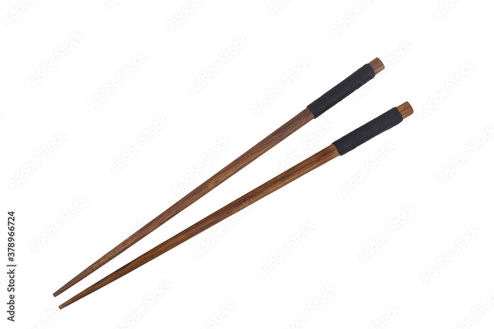 Wooden chopsticks isolated on white background, Japanese style