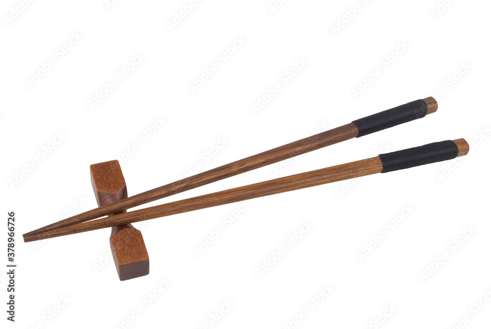 Naklejka premium Wooden chopsticks with holder isolated on white background, Japanese style