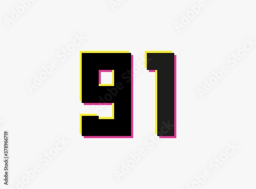 Free Download Number 91 vector desing logo. Dynamic, split-color, shadow of  number pink and yellow on white background. For social media,design elements, creative poster, anniversary celebration, greeting etc. - GFXLoad