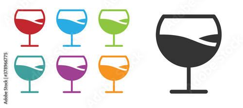 Black Wine glass icon isolated on white background. Wineglass sign. Set icons colorful. Vector Illustration.