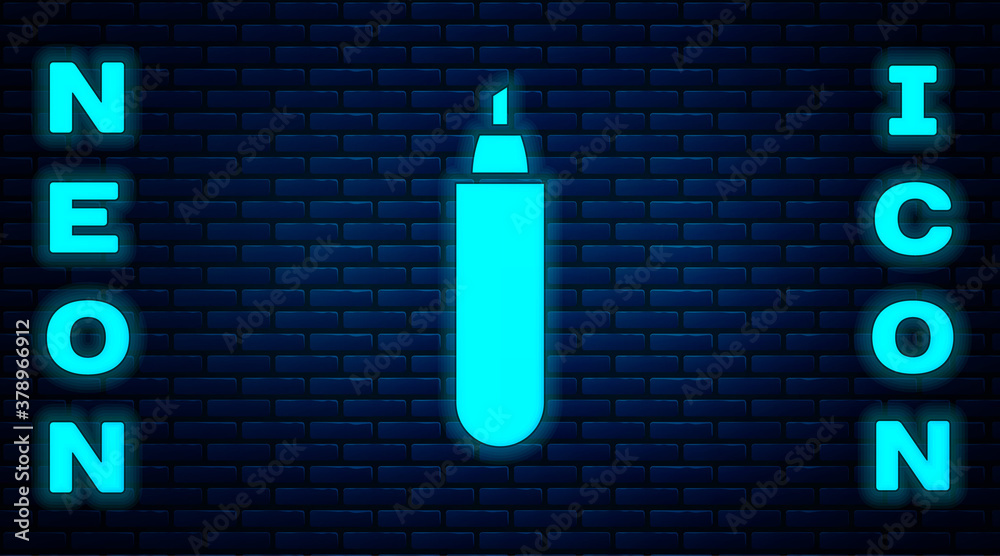 Glowing neon Marker pen icon isolated on brick wall background. Vector Illustration. Glowing neon Marker pen icon isolated on brick wall background. Vector Illustration.
