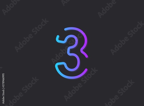 3, modern gradient number. Trendy, dynamic creative style design. For logo, brand label, design elements, application and more. Isolated vector illustration