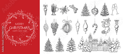 Christmas design element in doodle style. Hand drawn.	