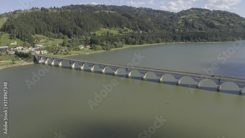 Aerial, Lacul Izvoru Muntelui, With Viaduct Poiana Teiului In Background, Romania photo