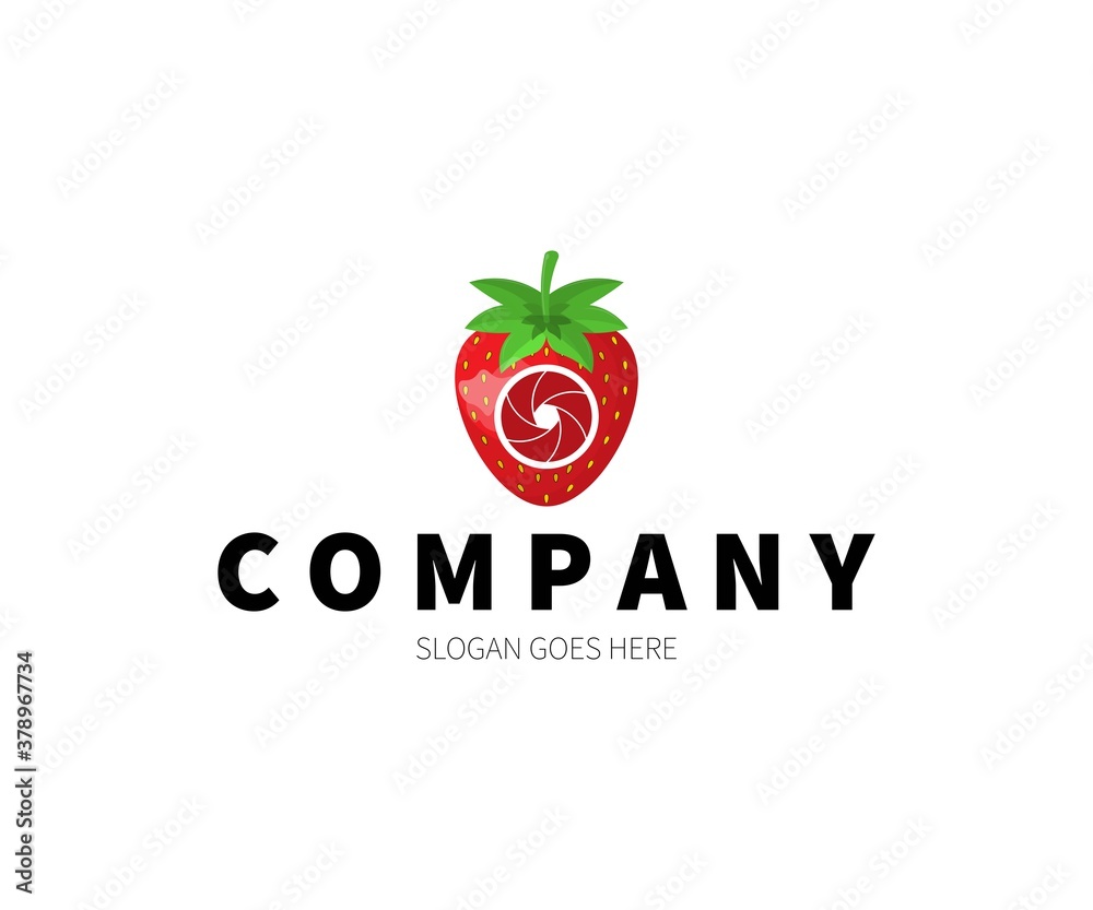 Strawberry Lens, Camera, Shutter, Photography Logo Concept. Vector Design Illustration. Symbol and Icon Vector Template.