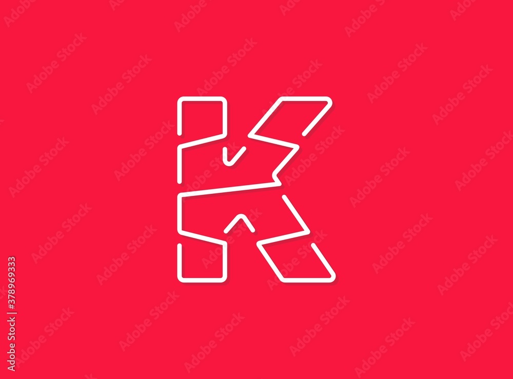 K letter, modern trendy desing. Continuous line, unique font. Vector eps10 illustration K letter, modern trendy desing. Continuous line, unique font. Vector eps10 illustration
