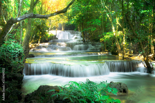 Huai Mae Khamin Waterfall attractions National Park on the Lake of Srinakarin Dam, Kanchanaburi, Thailand.Huai Mae Khamin Waterfall on winter season,