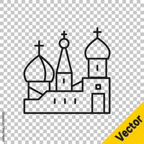 Black line Moscow symbol - Saint Basil's Cathedral, Russia icon isolated on transparent background. Vector.