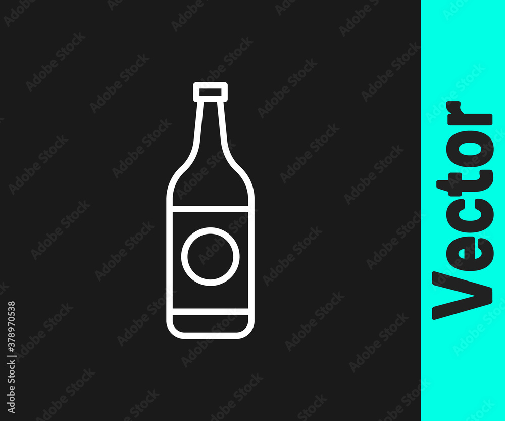 White line Beer bottle icon isolated on black background. Vector Illustration. White line Beer bottle icon isolated on black background. Vector Illustration.