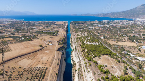 Aerial view of Corinth Canal and Saronic Gulf, Greece 