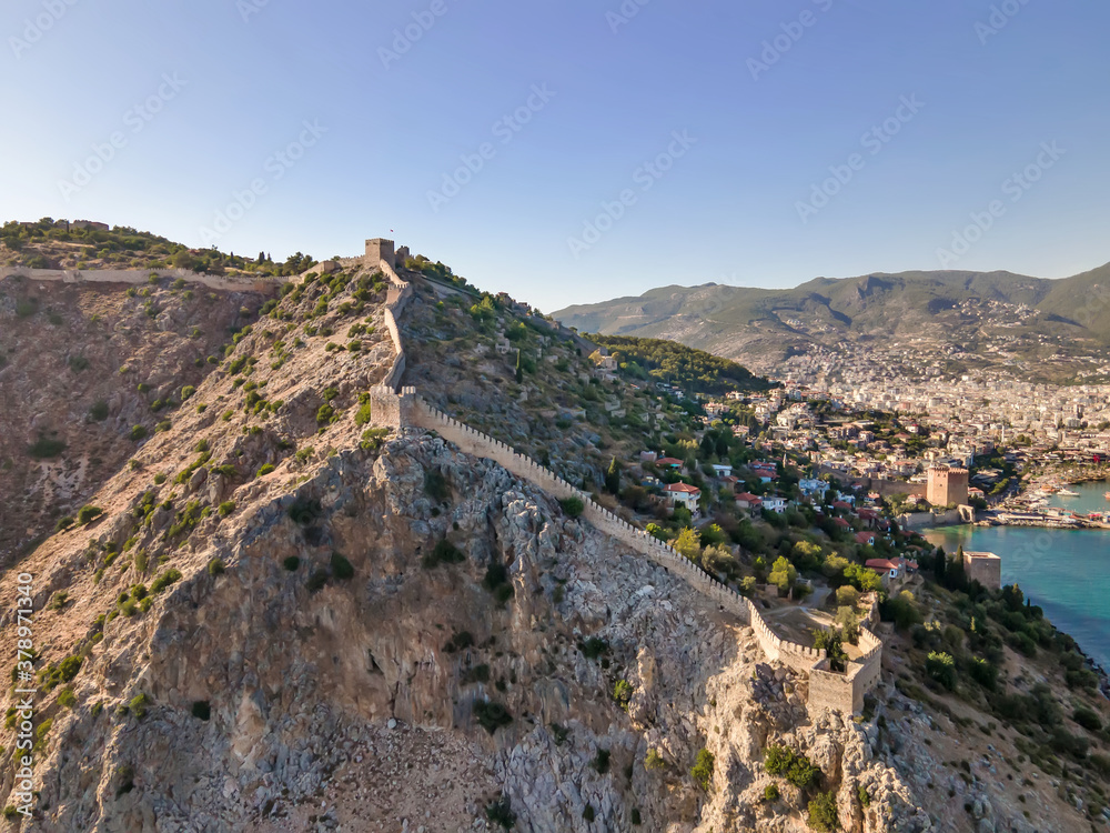 Ancient fortress wall on a high mountain, Alanya, Turkey