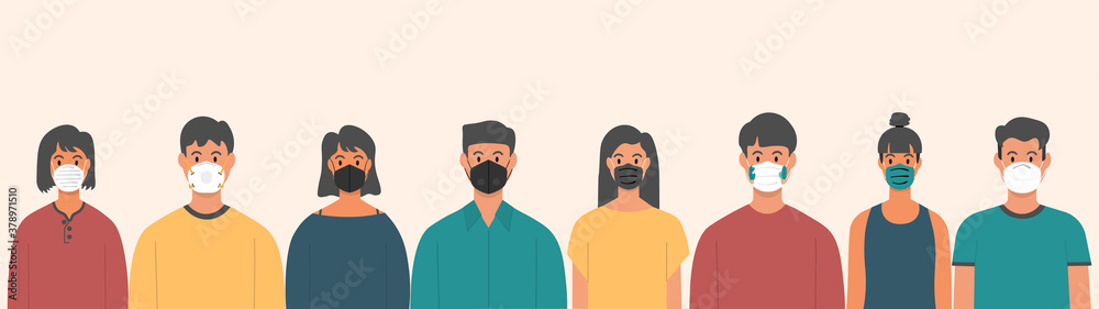 A group of people wearing masks to prevent various diseases Coronavirus Air Pollution Flu in China vector illustration in flat style