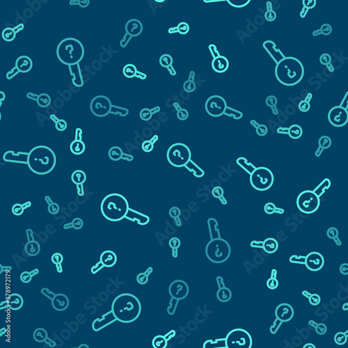 Green line Undefined key icon isolated seamless pattern on blue background. Vector Illustration.