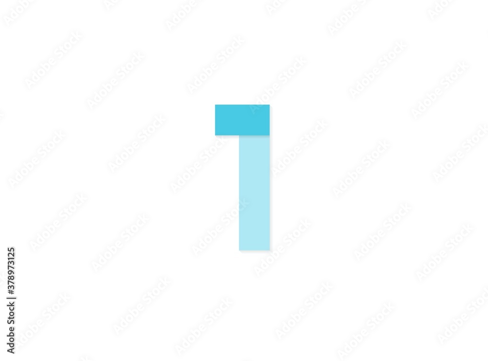 1 number, vector logo, paper cut desing font made of blue color tones .Isolated on white background. Eps10 illustration