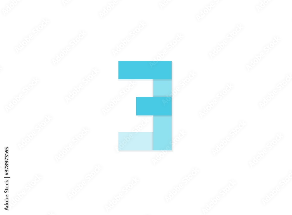 3 number, vector logo, paper cut desing font made of blue color tones .Isolated on white background. Eps10 illustration 3 number, vector logo, paper cut desing font made of blue color tones .Isolated on white background. Eps10 illustration