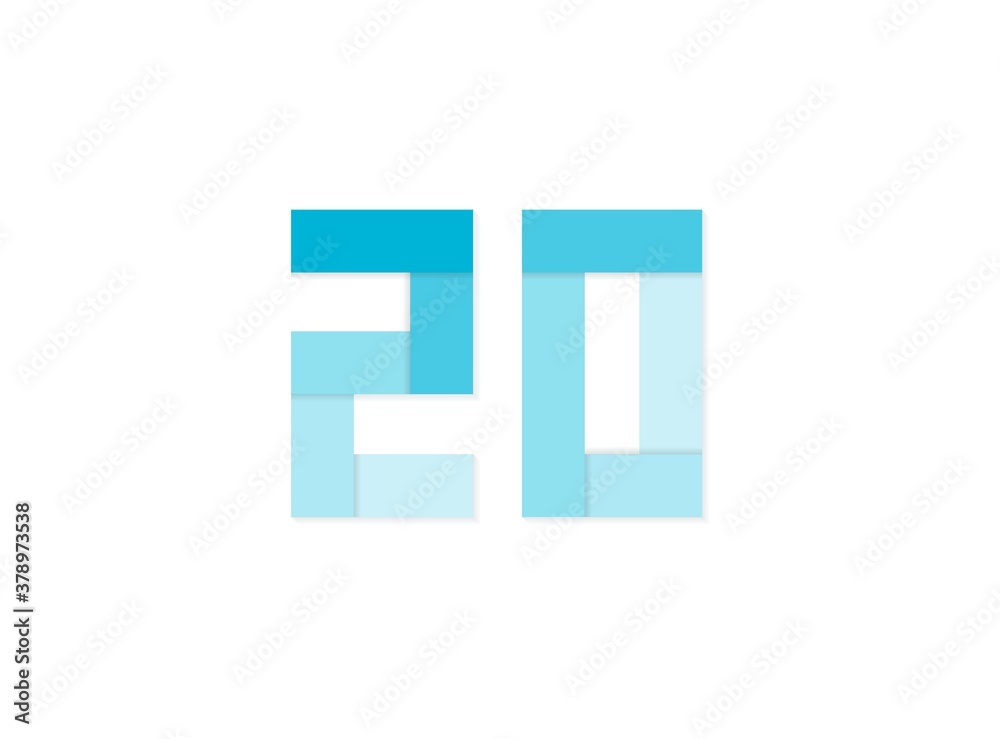 20 number, vector logo, paper cut desing font made of blue color tones .Isolated on white background. Eps10 illustration 20 number, vector logo, paper cut desing font made of blue color tones .Isolated on white background. Eps10 illustration