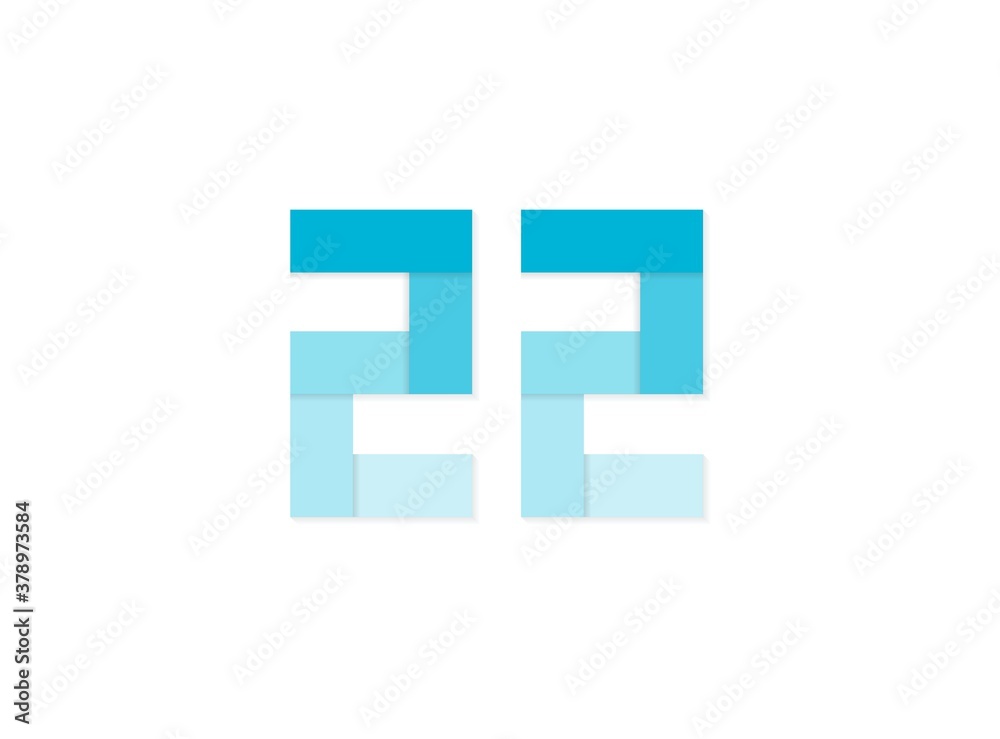 22 number, vector logo, paper cut desing font made of blue color tones .Isolated on white background. Eps10 illustration 22 number, vector logo, paper cut desing font made of blue color tones .Isolated on white background. Eps10 illustration