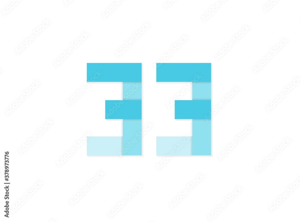 33 number, vector logo, paper cut desing font made of blue color tones .Isolated on white background. Eps10 illustration3 33 number, vector logo, paper cut desing font made of blue color tones .Isolated on white background. Eps10 illustration3