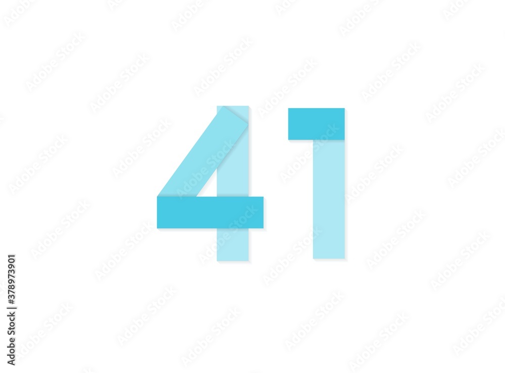 Fototapeta premium 41 number, vector logo, paper cut desing font made of blue color tones .Isolated on white background. Eps10 illustration