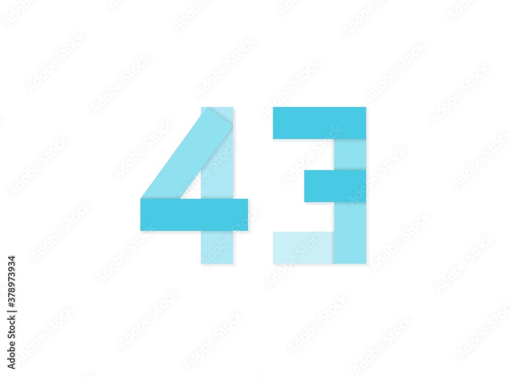 43 number, vector logo, paper cut desing font made of blue color tones .Isolated on white background. Eps10 illustration 43 number, vector logo, paper cut desing font made of blue color tones .Isolated on white background. Eps10 illustration