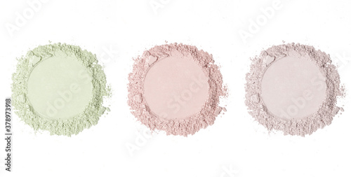 Quadro su tela Set of cosmetic or make up powder samples isolated on white.