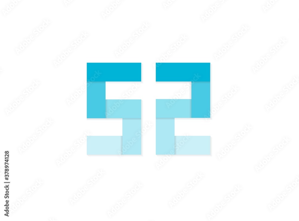 52 number, vector logo, paper cut desing font made of blue color tones .Isolated on white background. Eps10 illustration 52 number, vector logo, paper cut desing font made of blue color tones .Isolated on white background. Eps10 illustration