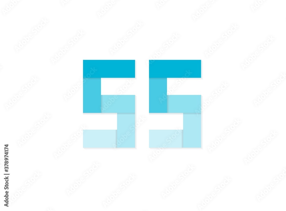 55 number, vector logo, paper cut desing font made of blue color tones .Isolated on white background. Eps10 illustratio5 55 number, vector logo, paper cut desing font made of blue color tones .Isolated on white background. Eps10 illustratio5