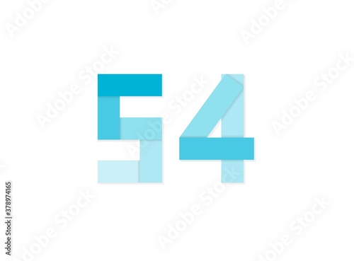 54 number, vector logo, paper cut desing font made of blue color tones .Isolated on white background. Eps10 illustratio5