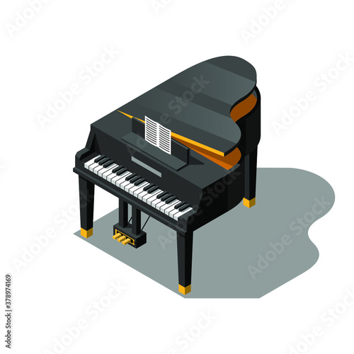 Isometric 3D Music Instrument Grand Piano Play Element Vector Design Style