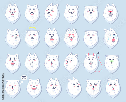 Set of stickers with emotions, Samoyed dog