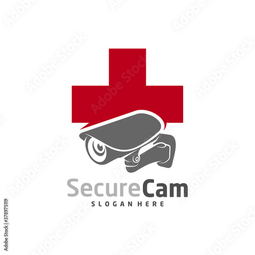 CCTV Camera with plus icon Logo Design Vector Template, Concept Symbol