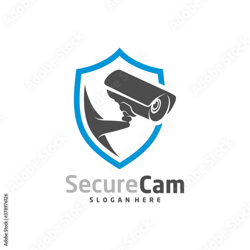 CCTV Camera with Shield icon Logo Design Vector Template, Concept Symbol