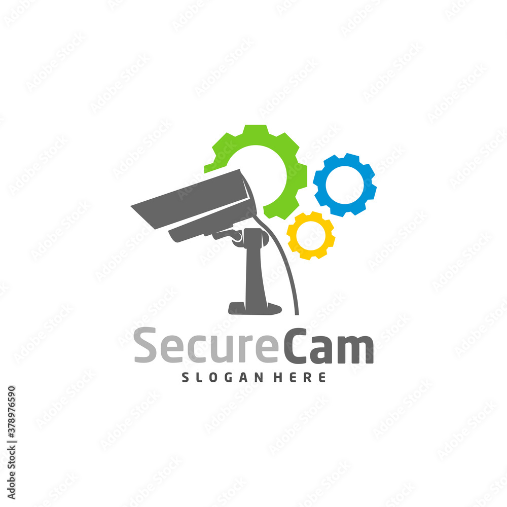 CCTV Camera with gear icon logo design vector template, Concept Symbol CCTV Camera with gear icon logo design vector template, Concept Symbol