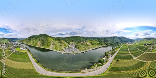 Burg Metternich in the town Beilstein on romantic Moselle, Mosel river. 360 grad panorama view. Rhineland-Palatinate, Germany. photo
