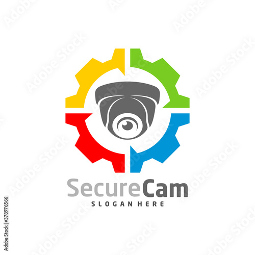 CCTV Camera with gear icon logo design vector template, Concept Symbol